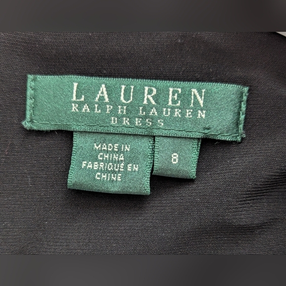 Ralph Lauren Women's (Size 8) Black & White Lined Long Sleeve Dress with Ruching - Picture 10 of 12